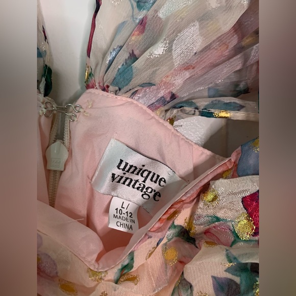 NWT Unique Vintage Pink Floral & Gold Dots Heart & Soul Babydoll Dress - Picture 6 of 7